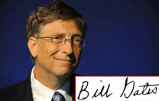 Nhà tỷ phú Bill Gates – người sáng lập tập đoàn công nghệ Microsoft sở hữu chữ ký đơn giản, khá tròn trịa hợp phong thủy mệnh Kim