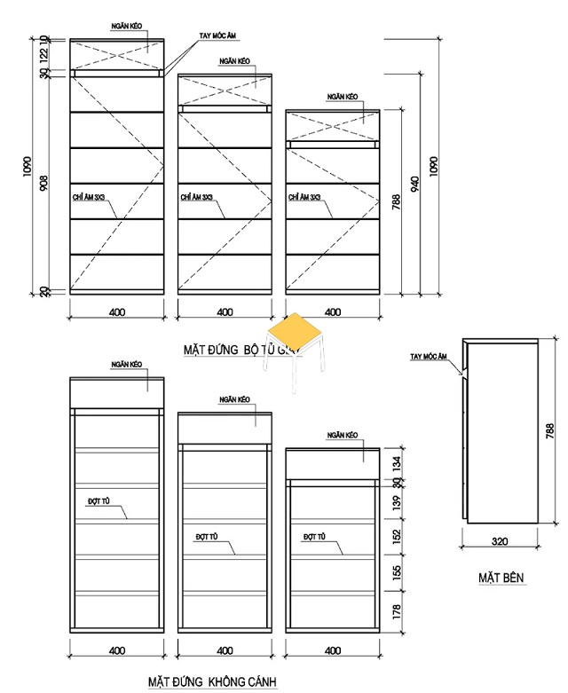 Bản vẽ mặt đứng tủ giày thông minh