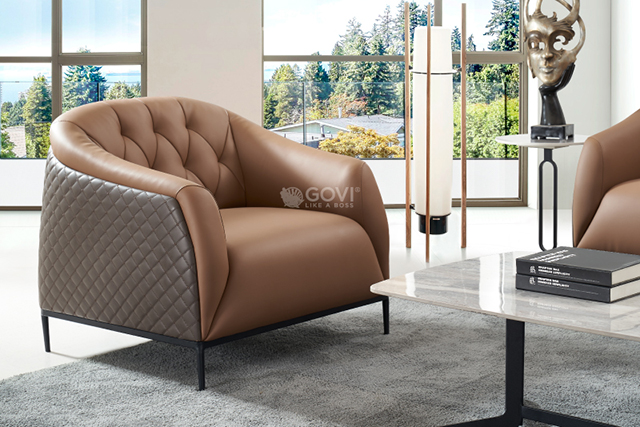 Sofa đơn da nâu với thiết kế lạ mắt sẽ là điểm nhấn ấn tượng cho không gian của bạn