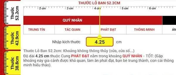 Độ dài 4.25cm tương ứng với cung Tốt trên thước 52.2cm