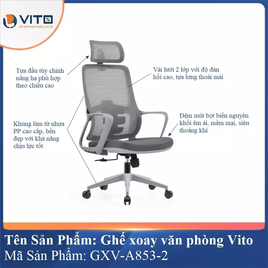 Ghế Xoay Văn Phòng Vito GXV-A853-2