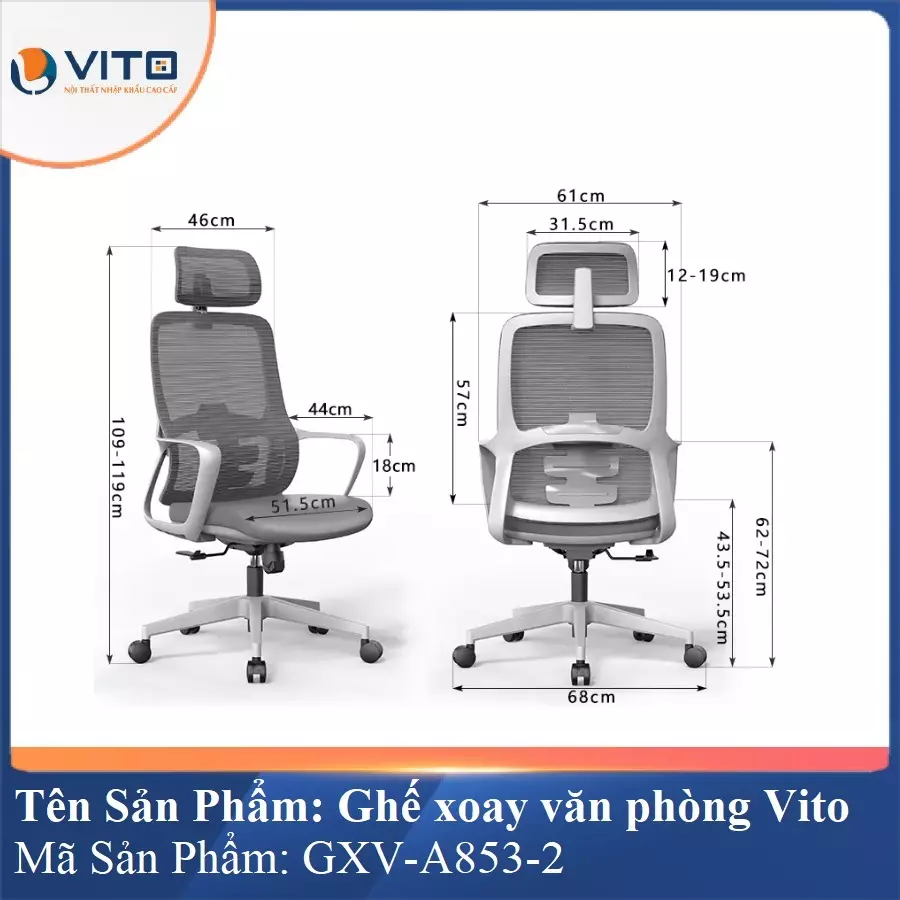 Ghế Xoay Văn Phòng Vito GXV-A853-2