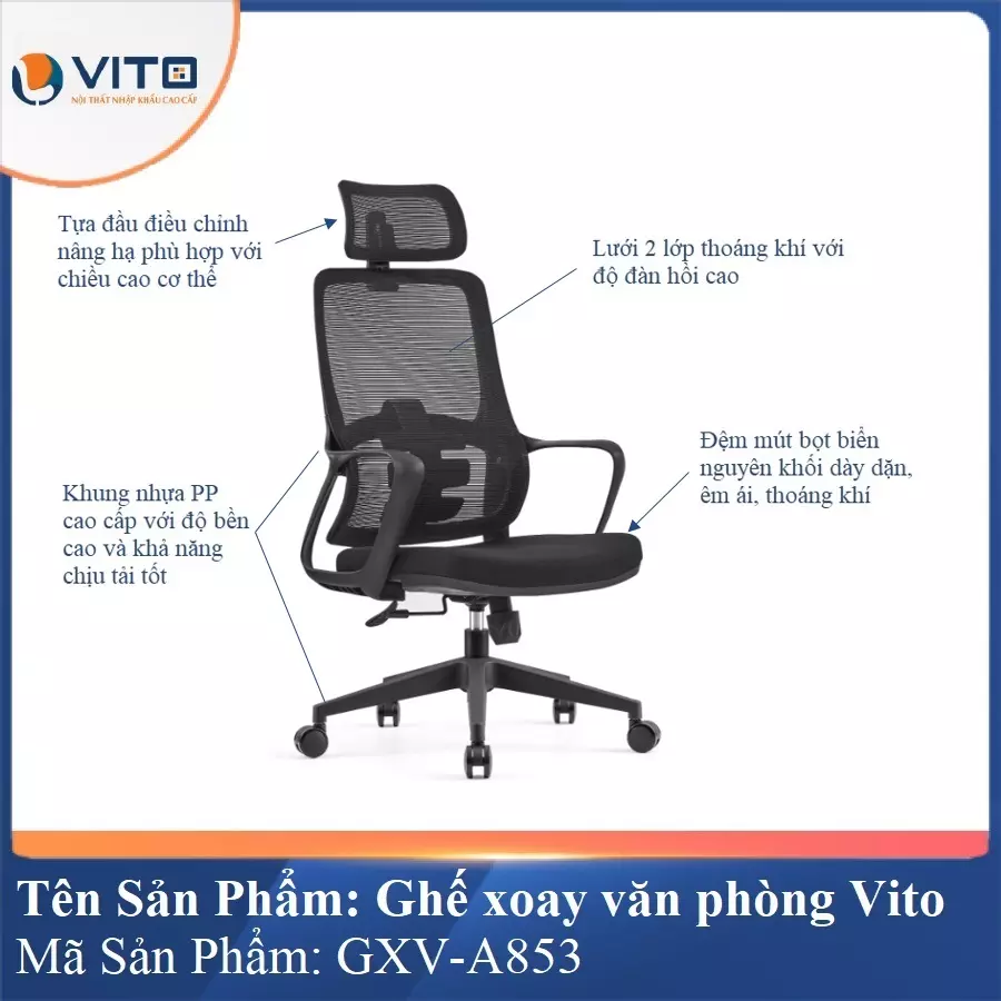 Ghế Xoay Văn Phòng Vito GXV-A853