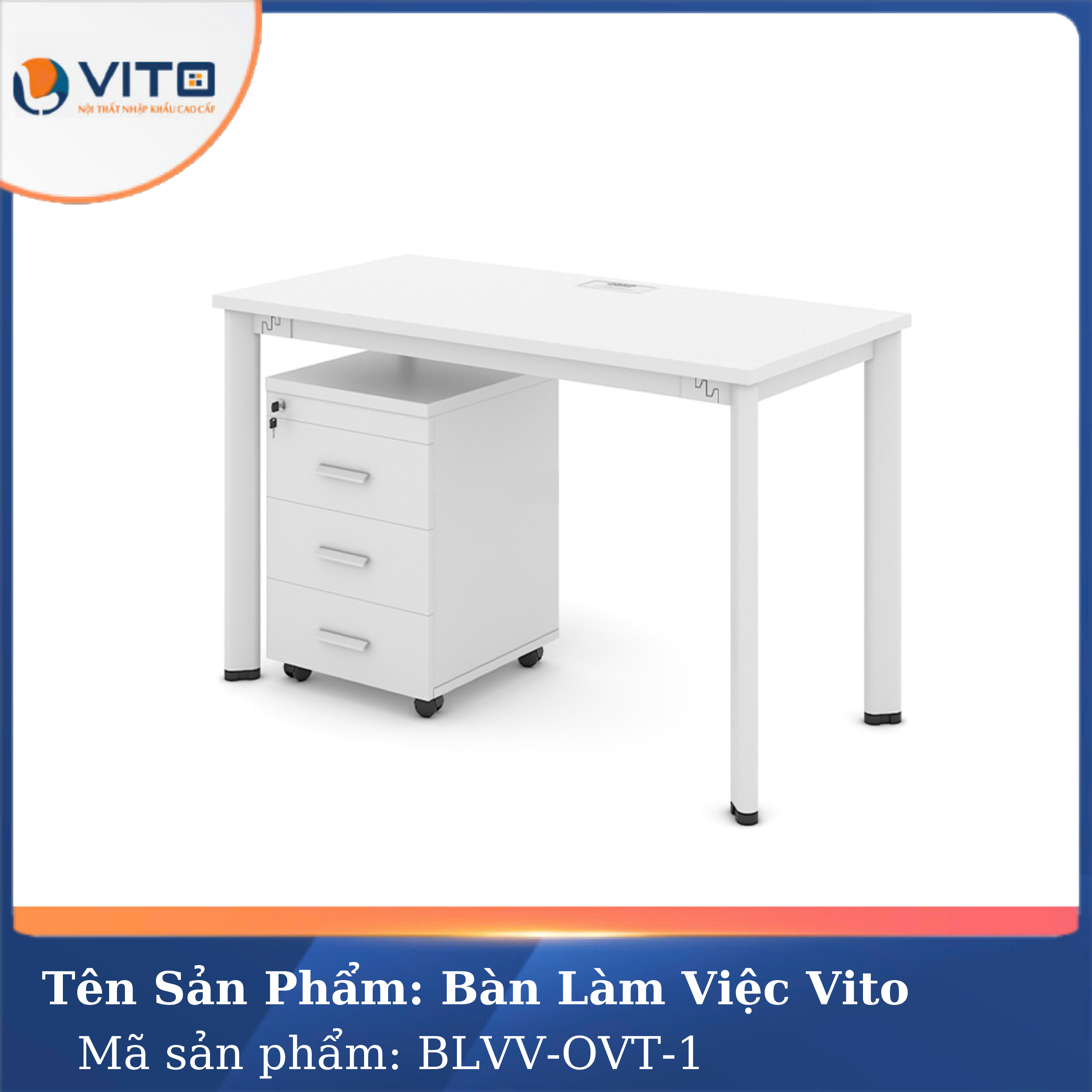 Bàn làm việc khung sắt chân Oval Vito 1m2 BLVV-OVT-1