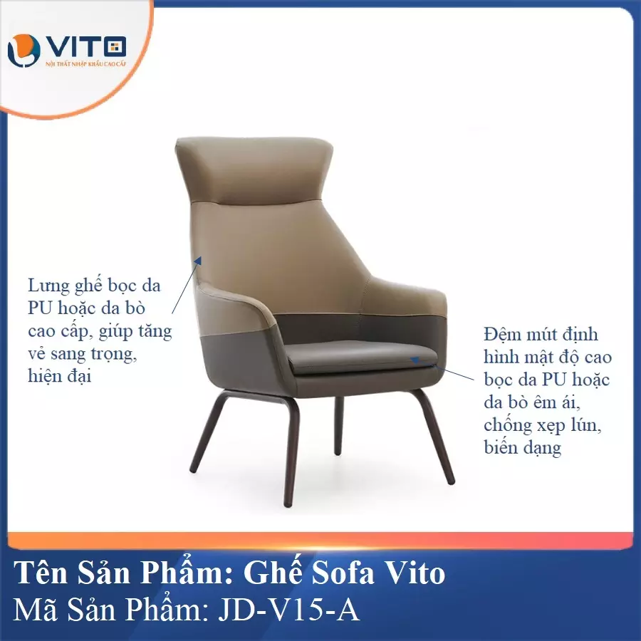 Ghế Sofa da cao cấp Vito JD-V15-A