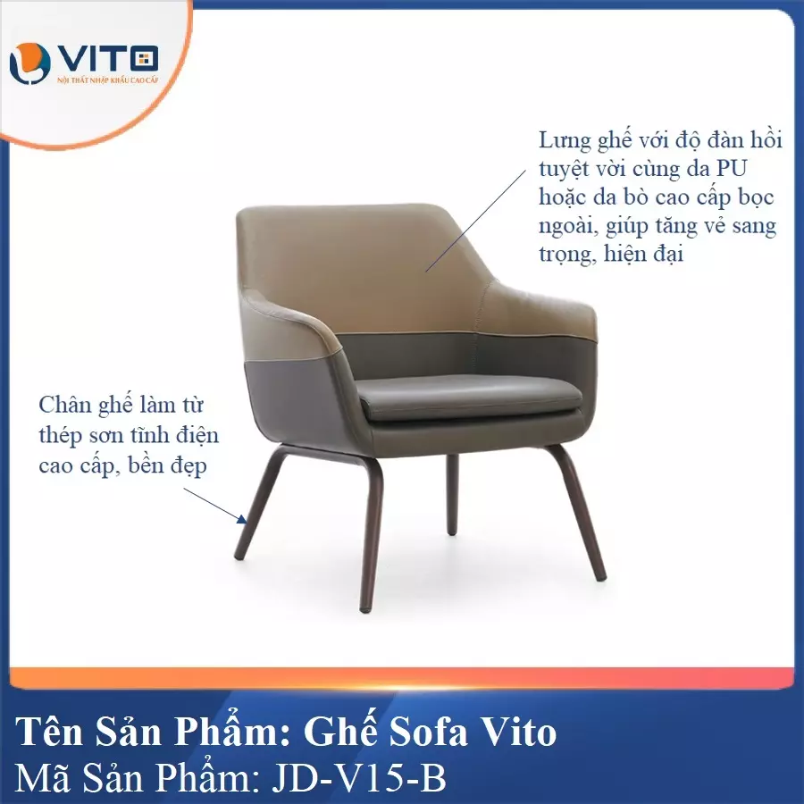 Ghế Sofa da cao cấp Vito JD-V15-B