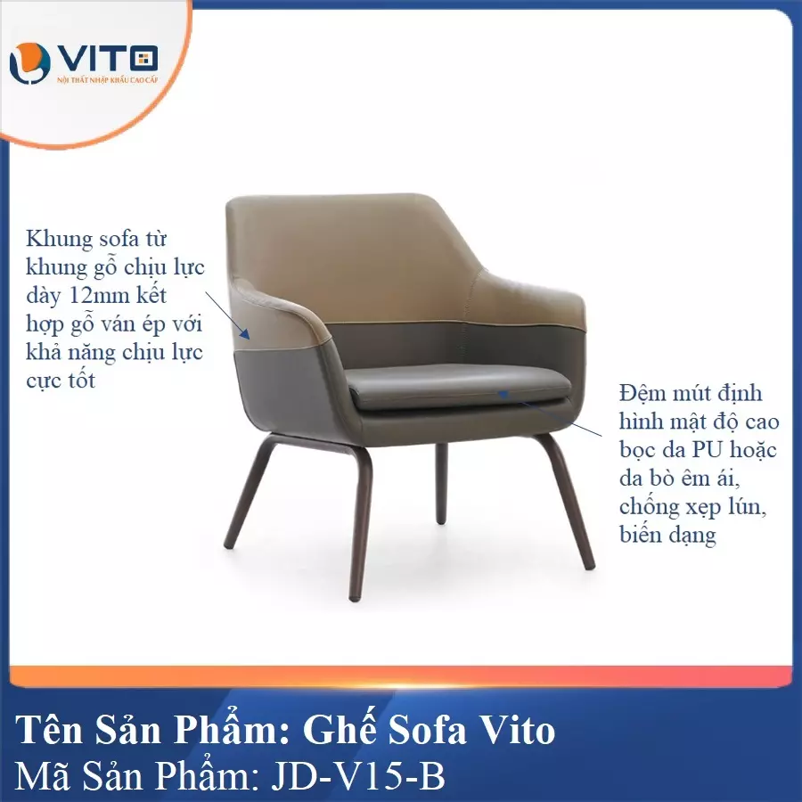 Ghế Sofa da cao cấp Vito JD-V15-B