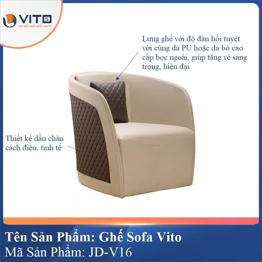 Ghế Sofa da cao cấp Vito JD-V16