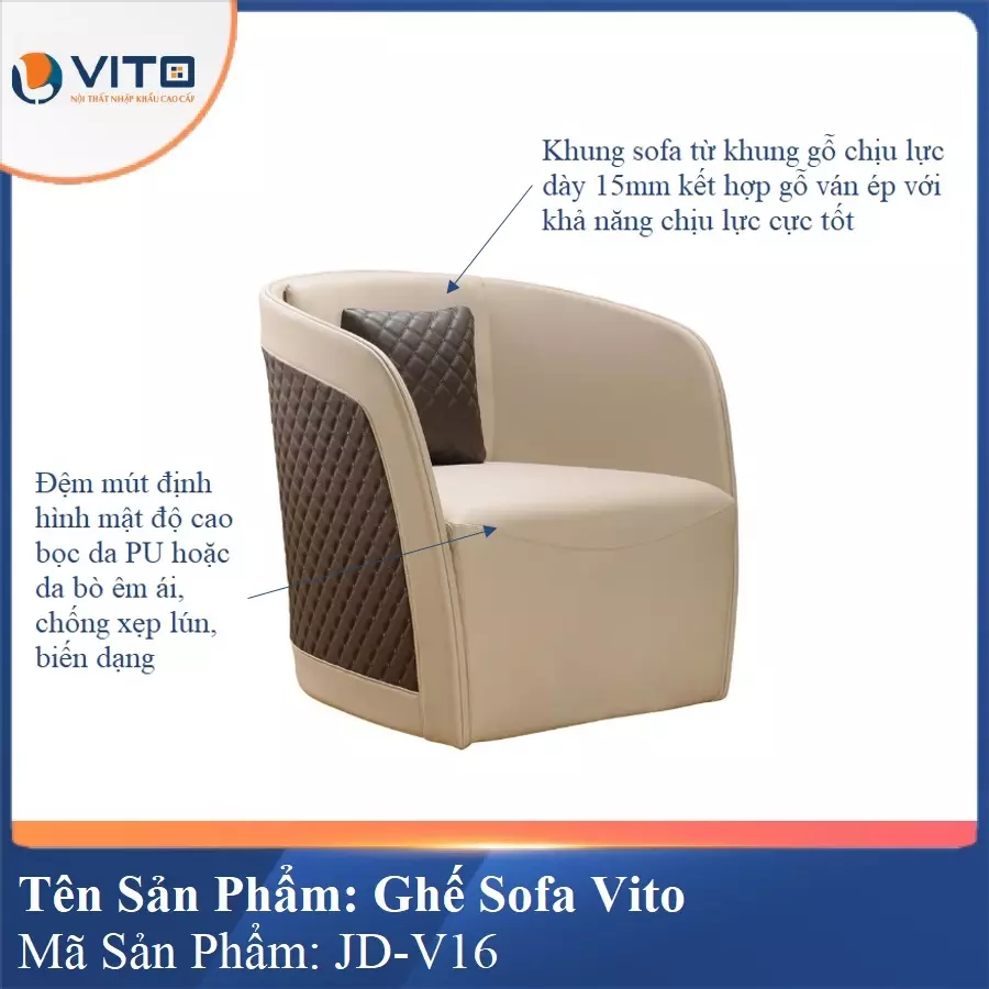 Ghế Sofa da cao cấp Vito JD-V16