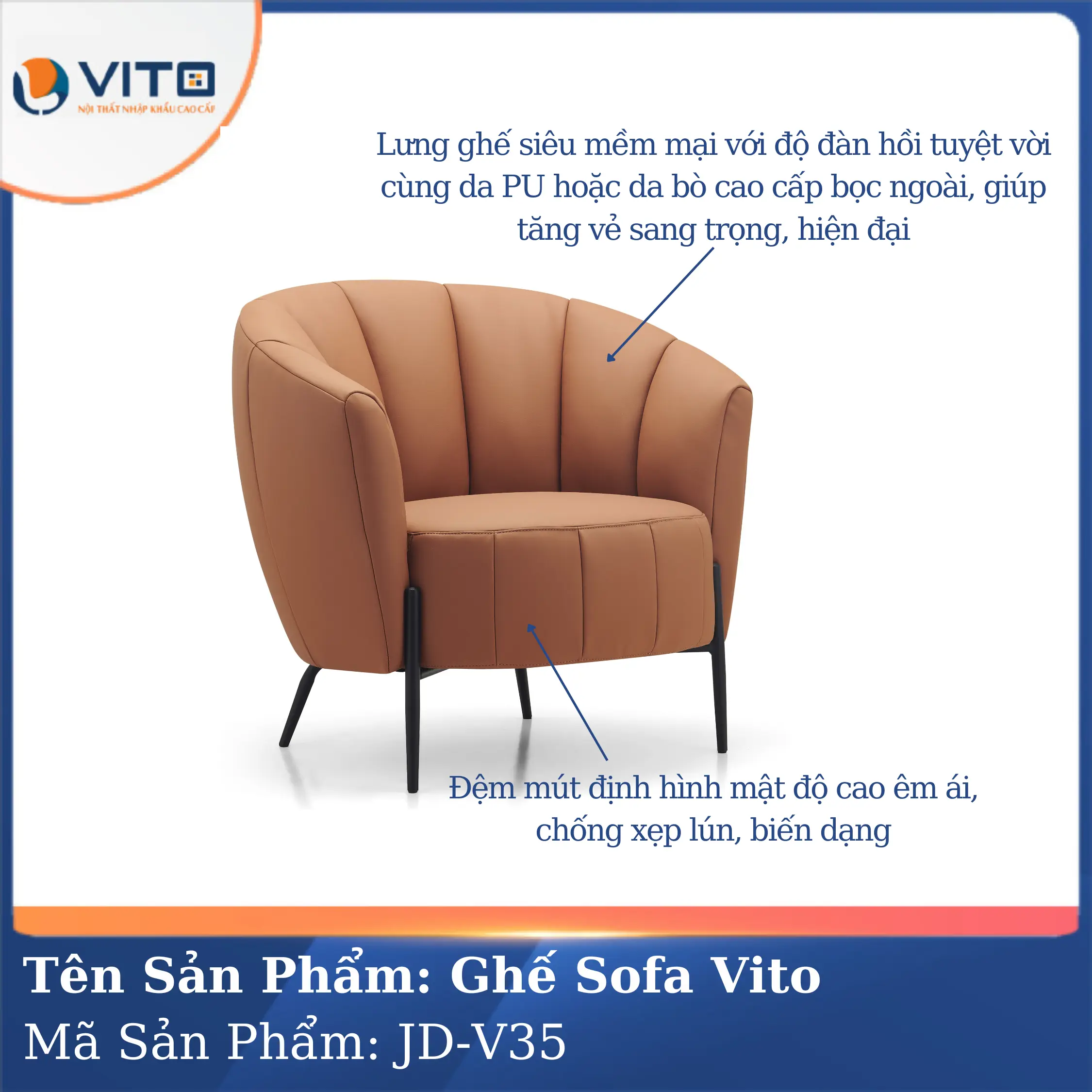 Ghế Sofa da cao cấp Vito JD-V35