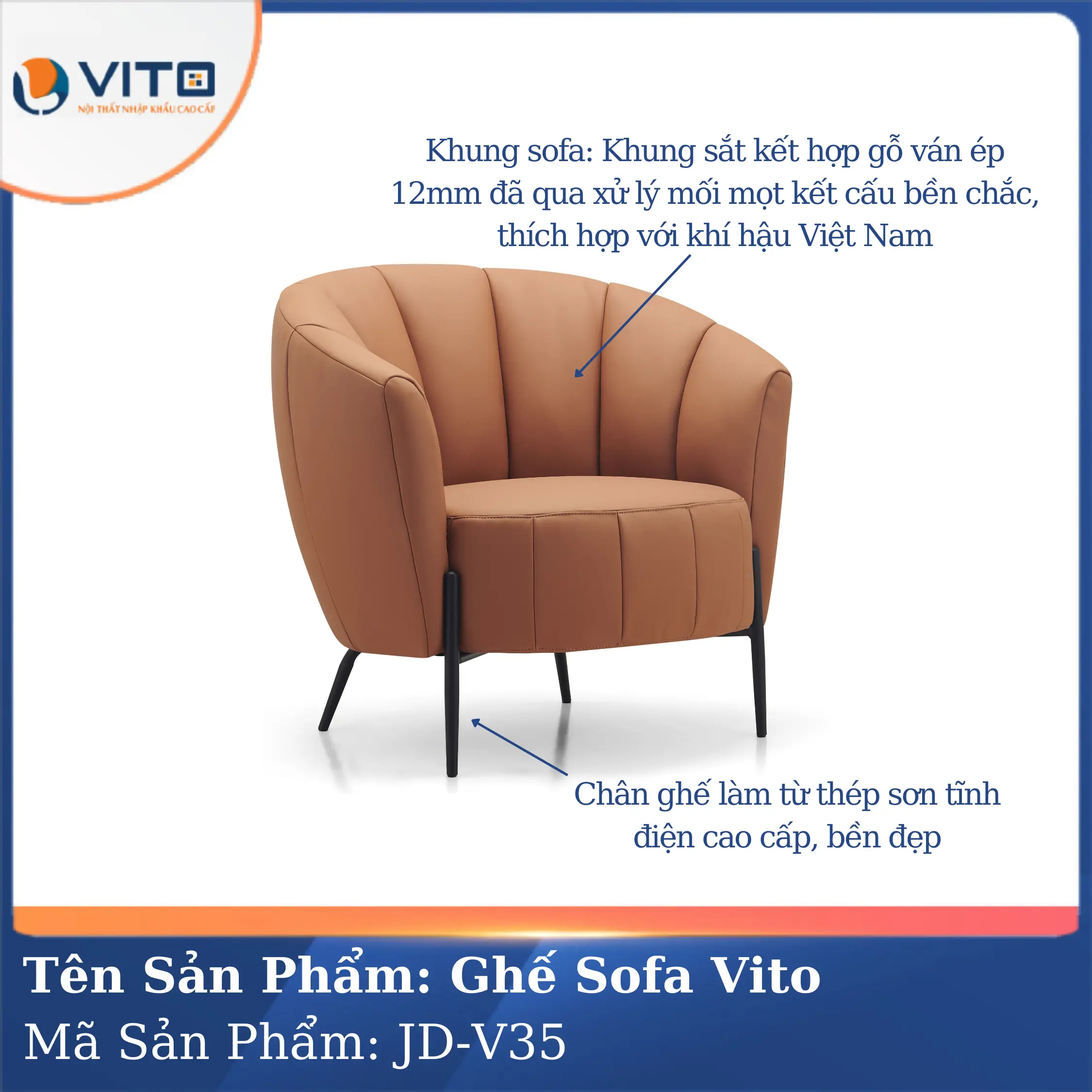 Ghế Sofa da cao cấp Vito JD-V35