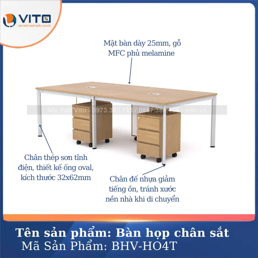 Bàn họp văn phòng chân oval Vito BHV-HO4T