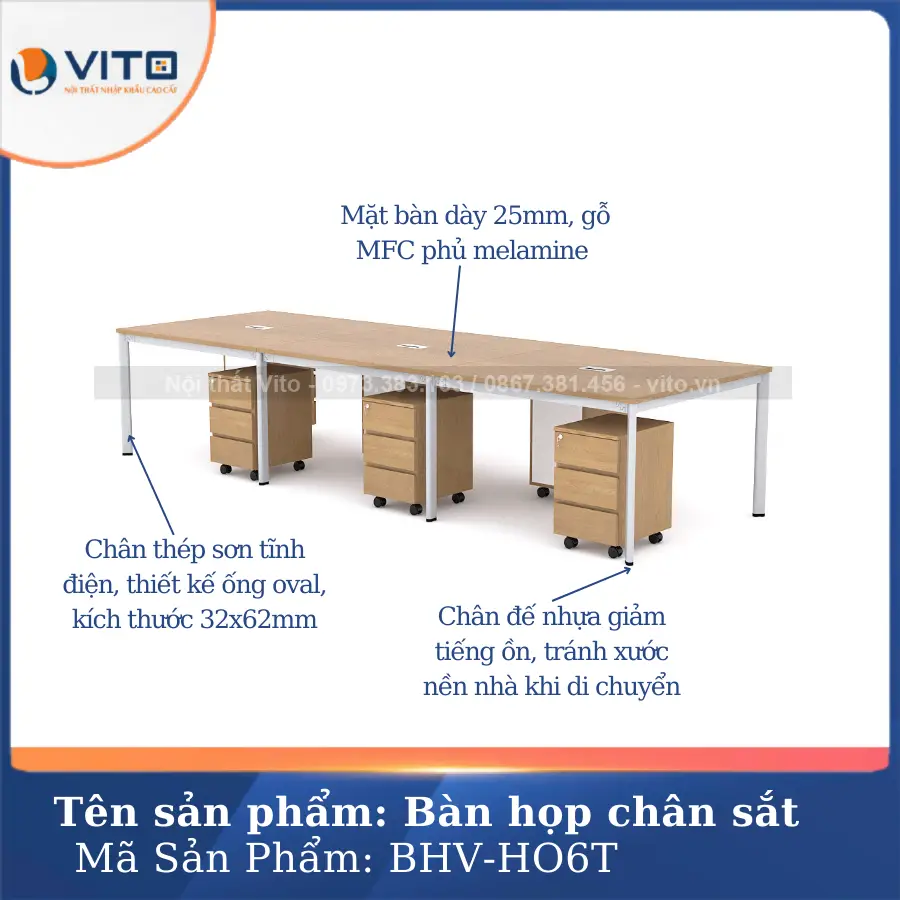 Bàn họp văn phòng Vito chân oval Vito BHV-HO6T