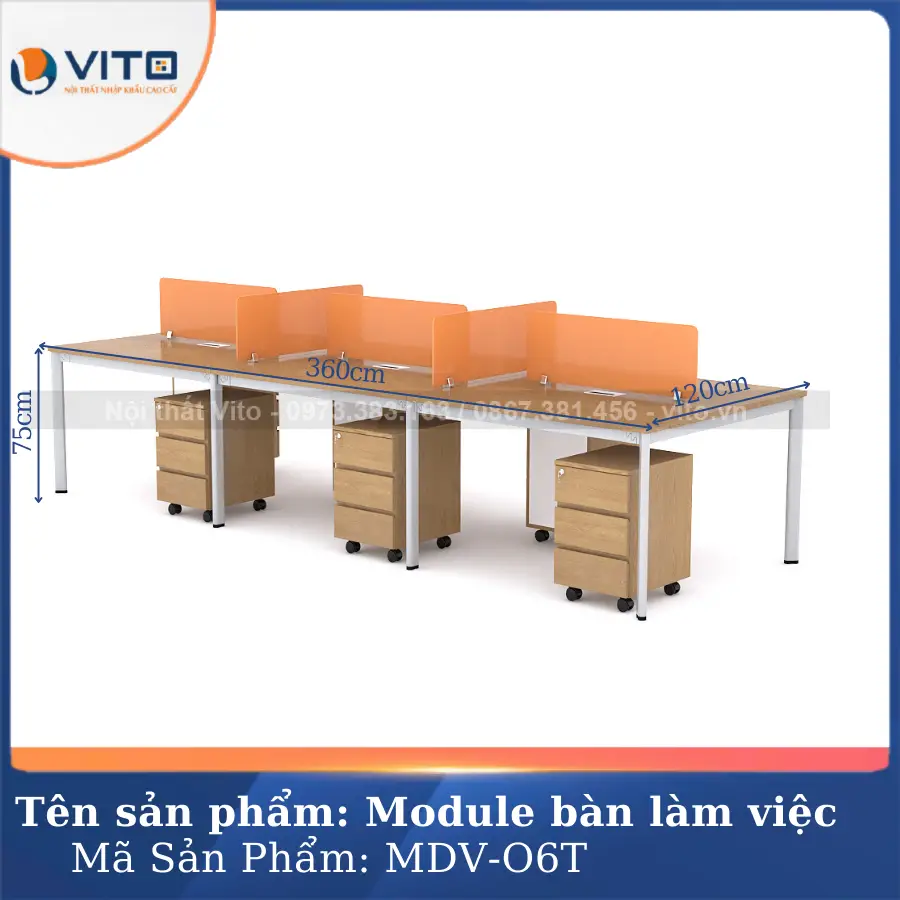 Module bàn làm việc 6 người chân oval Vito MDV-O6T