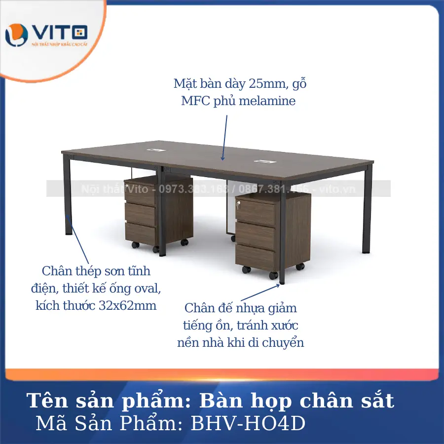 Bàn họp văn phòng chân oval Vito BHV-HO4D