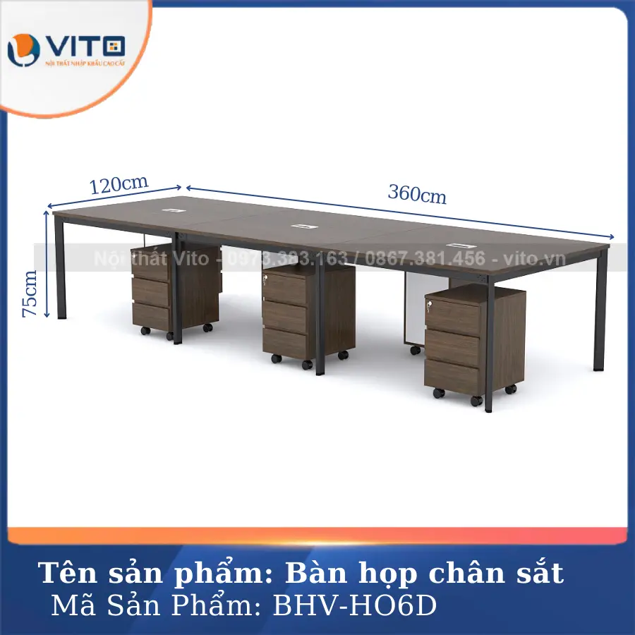 Bàn họp văn phòng chân oval Vito BHV-HO6D