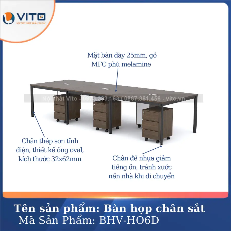 Bàn họp văn phòng chân oval Vito BHV-HO6D