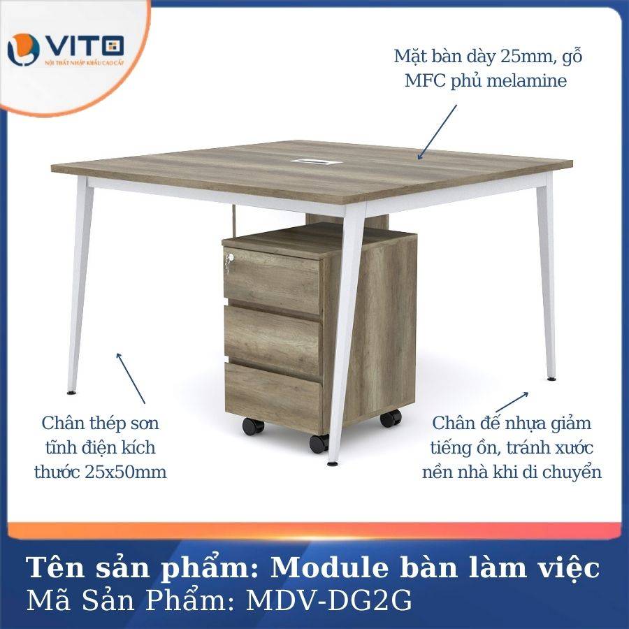 Module bàn làm việc 2 người chân đa giác MDV-DG2G