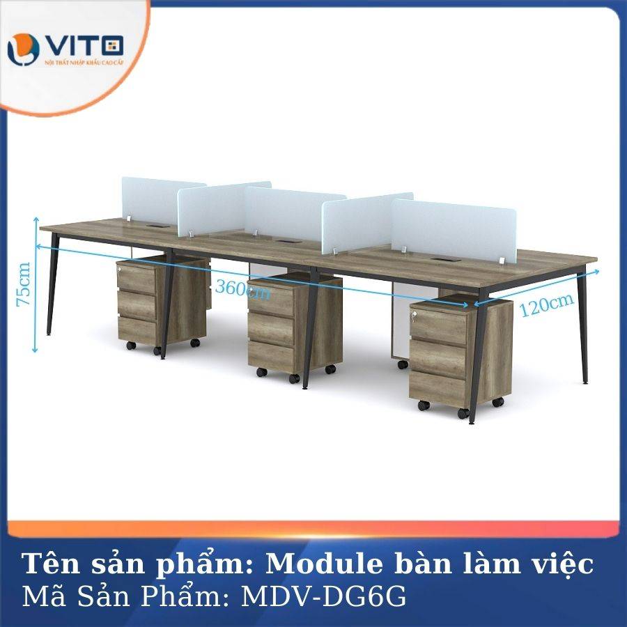 Module bàn làm việc 6 người chân đa giác MDV-DG6G