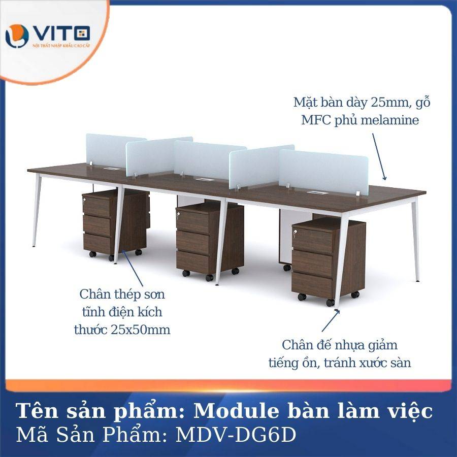 Module bàn làm việc 6 người chân đa giác MDV-DG6D