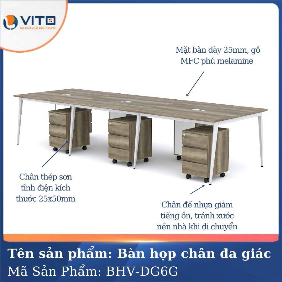 Bàn họp văn phòng chân đa giác BHV-HDG6G