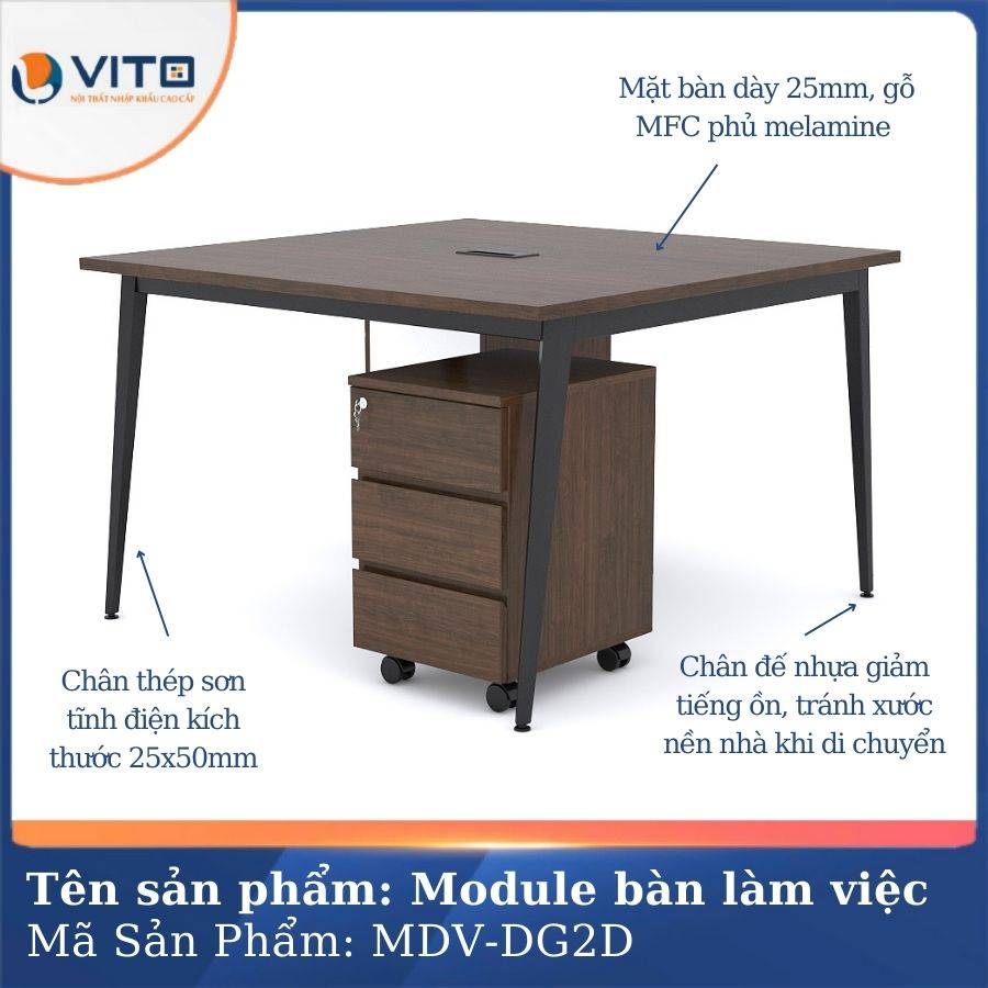 Module bàn làm việc 2 người chân đa giác MDV-DG2D