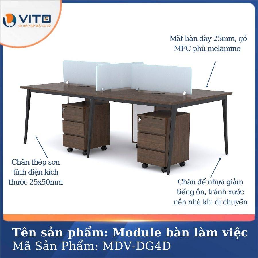 Module bàn làm việc 4 người chân đa giác MDV-DG4D