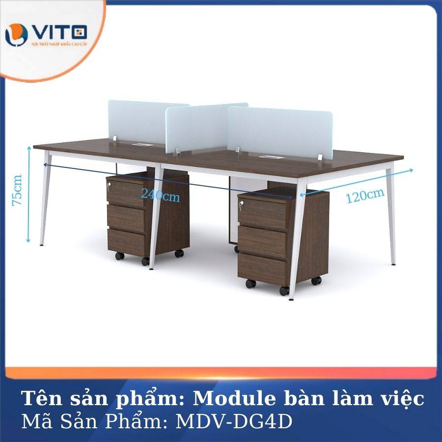 Kích thước module bàn làm việc 4 người chân đa giác MDV-DG4D 