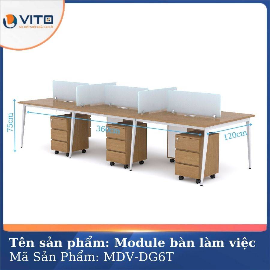 Module bàn làm việc 6 người chân đa giác MDV-DG6T