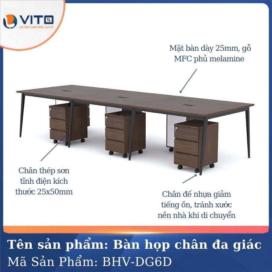 Bàn họp văn phòng chân đa giác BHV-HDG6D