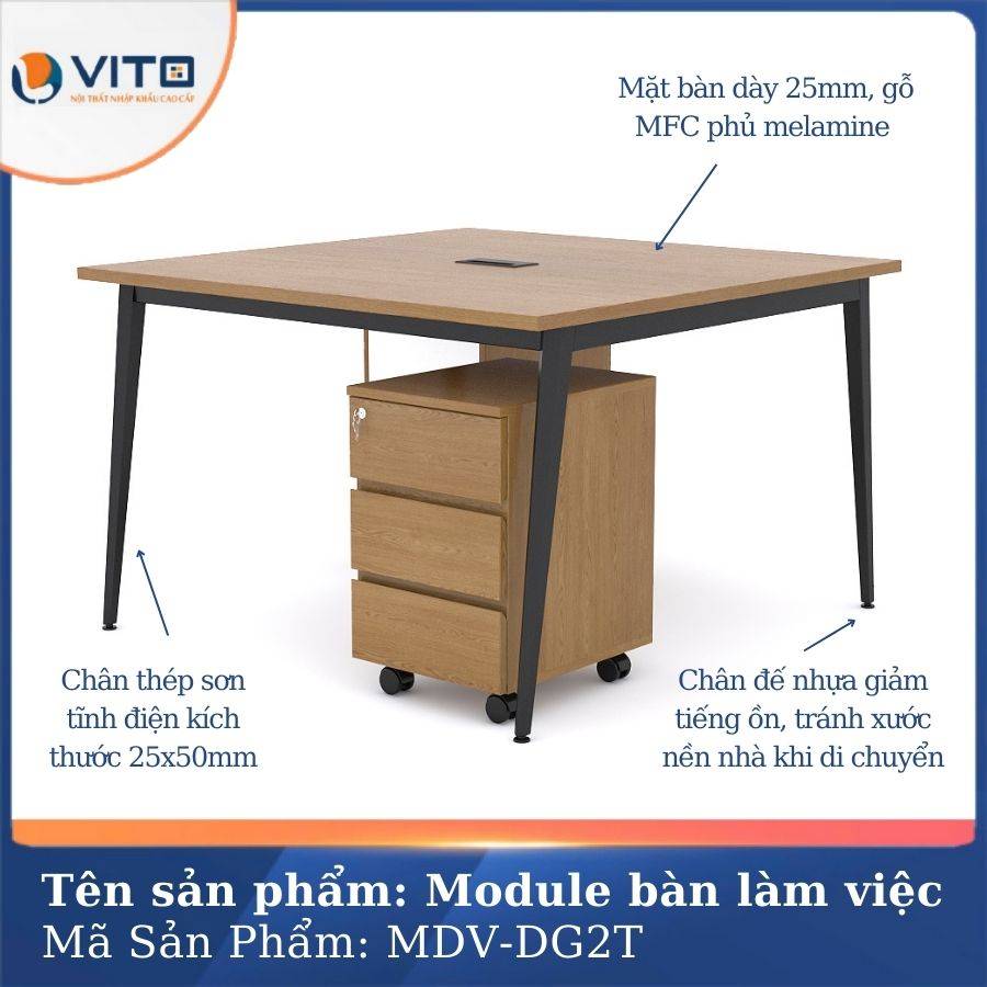 Module bàn làm việc 2 người chân đa giác MDV-DG2T