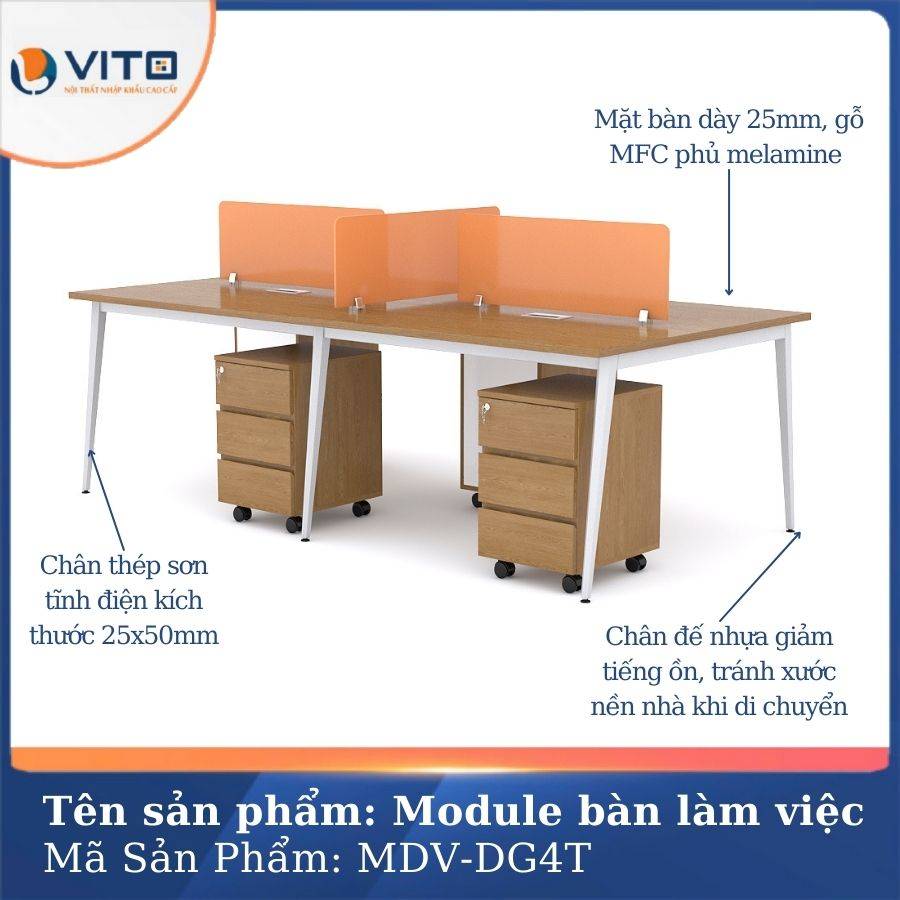 Module bàn làm việc 4 người chân đa giác MDV-DG4T