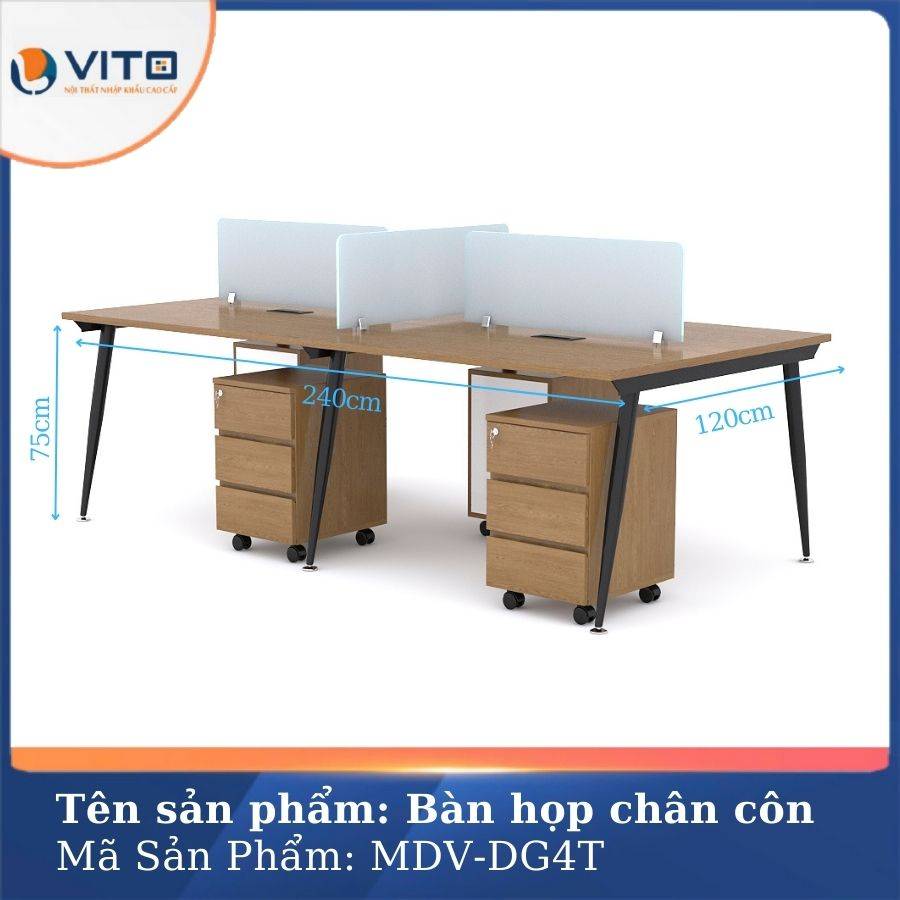 Kích thước module bàn làm việc 4 người chân đa giác MDV-DG4T