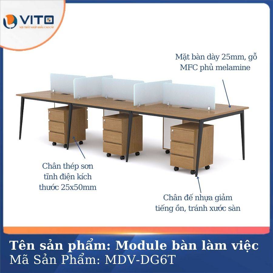 Module bàn làm việc 6 người chân đa giác MDV-DG6T