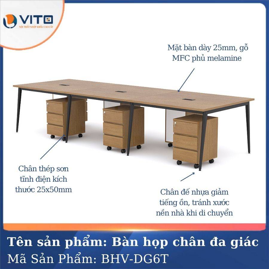 Bàn họp văn phòng chân đa giác BHV-HDG6T