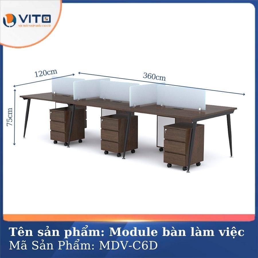 Module bàn làm việc 6 người chân côn Vito MDV-C6D