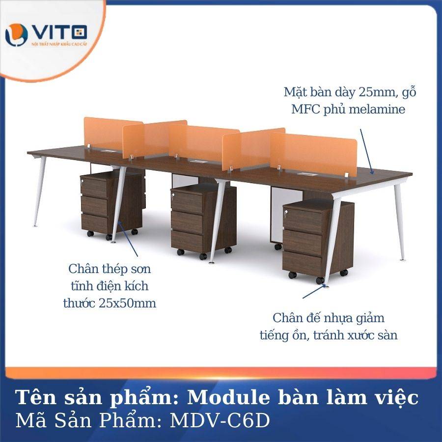 Module bàn làm việc 6 người chân côn Vito MDV-C6D