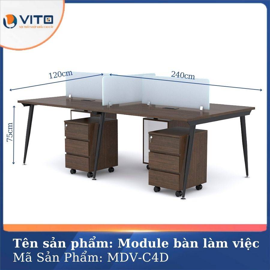 Module bàn làm việc 4 người chân côn Vito MDV-C4D