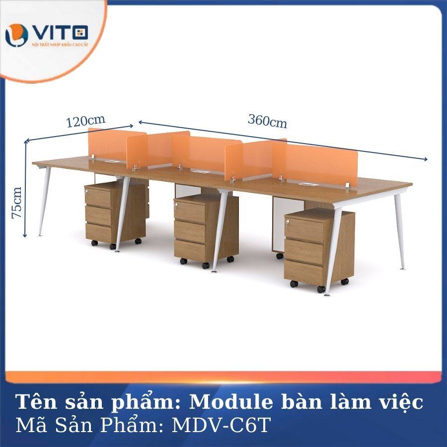 Module bàn làm việc 6 người chân côn Vito MDV-C6T