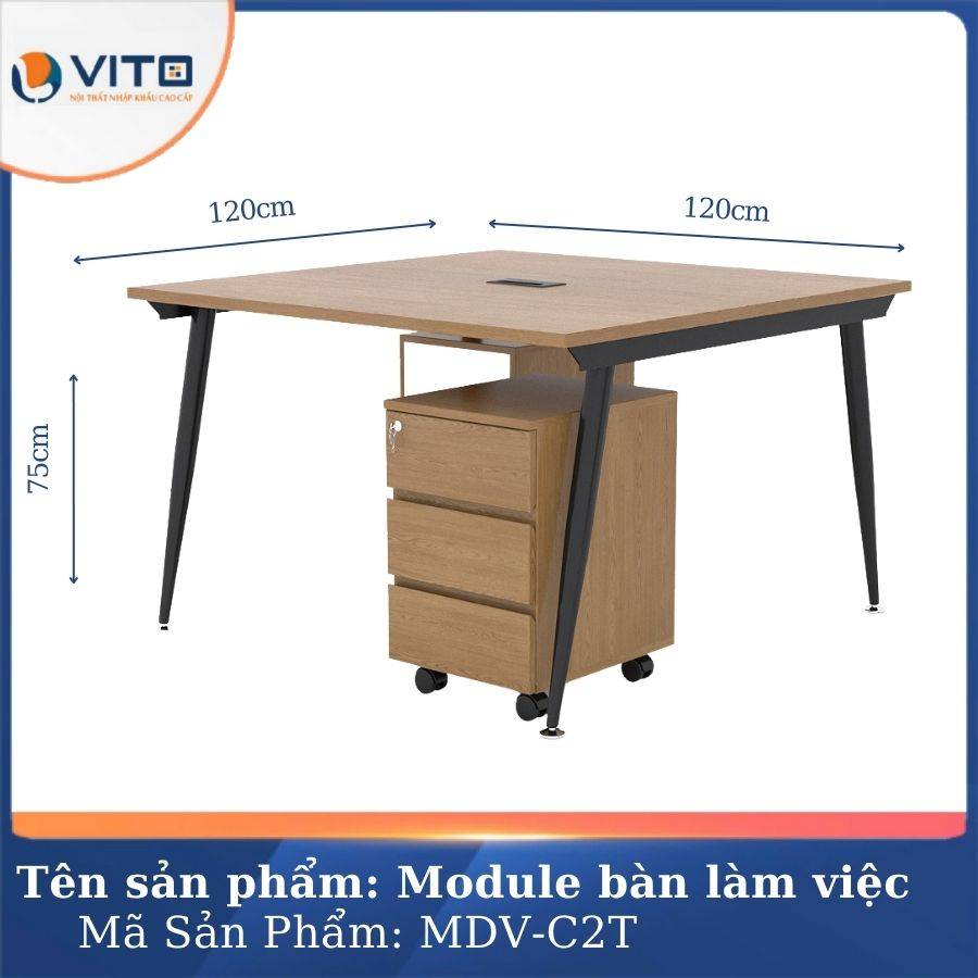 Module bàn làm việc 2 người chân côn Vito MDV-C2T