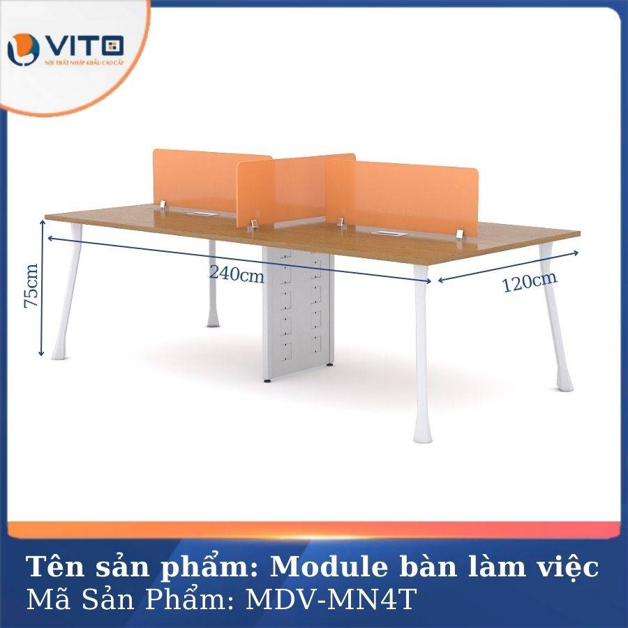 Module bàn làm việc 4 người chân móng ngựa MDV-MN4D