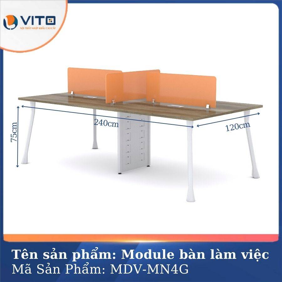 Module bàn làm việc 4 người chân móng ngựa MDV-MN4G