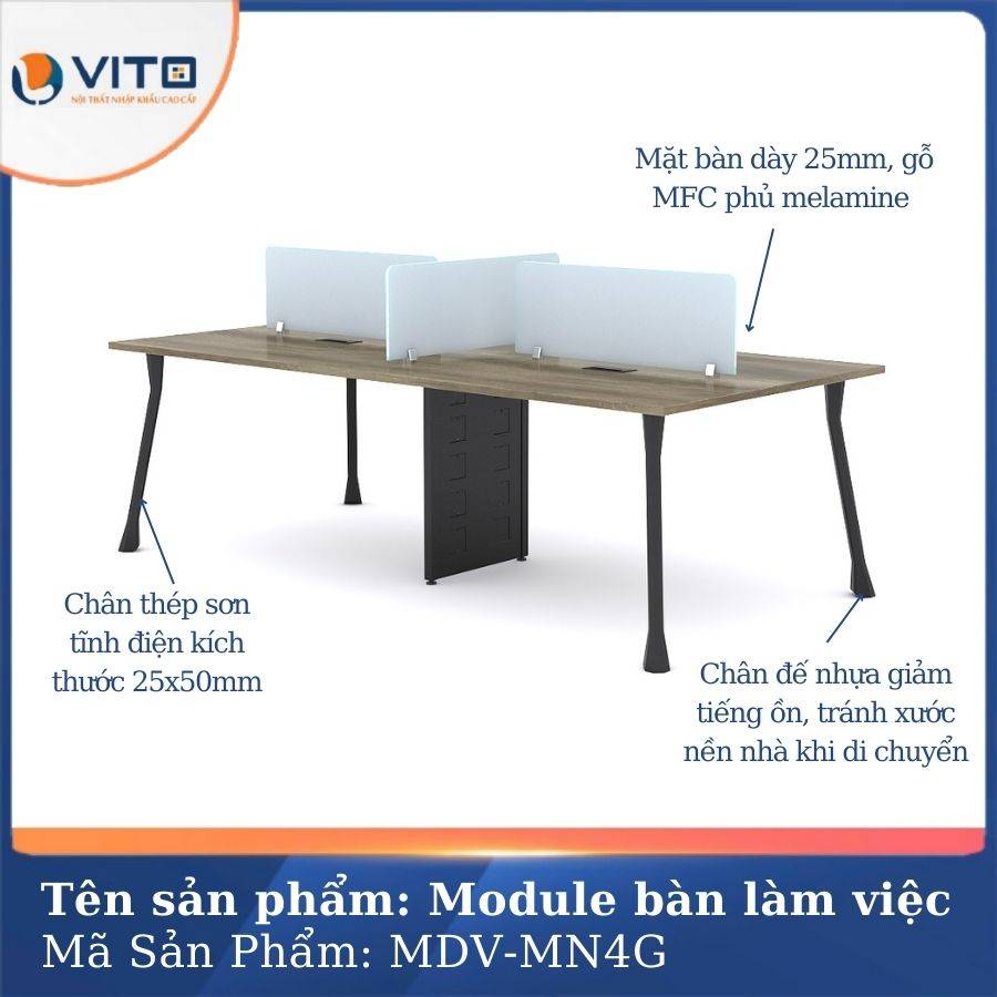 Module bàn làm việc 4 người chân móng ngựa MDV-MN4G