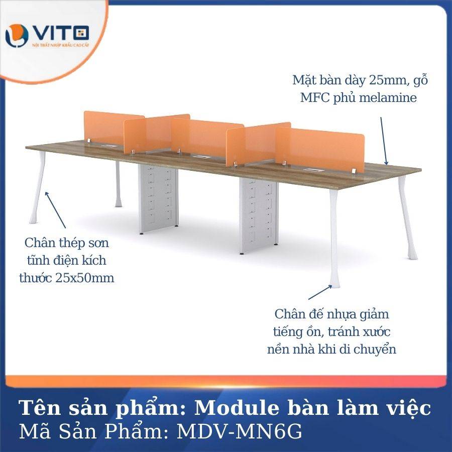 Module bàn làm việc 6 người chân móng ngựa MDV-MN6G