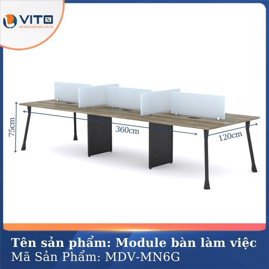 Module bàn làm việc 6 người chân móng ngựa MDV-MN6G