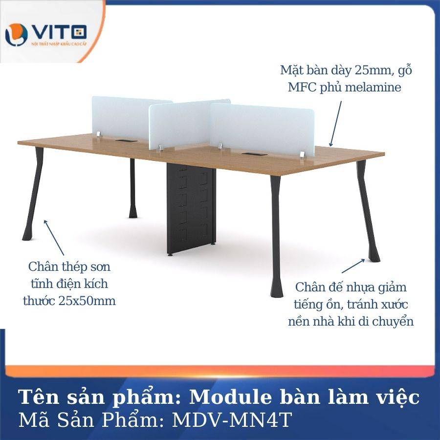 Module bàn làm việc 4 người chân móng ngựa MDV-MN4D