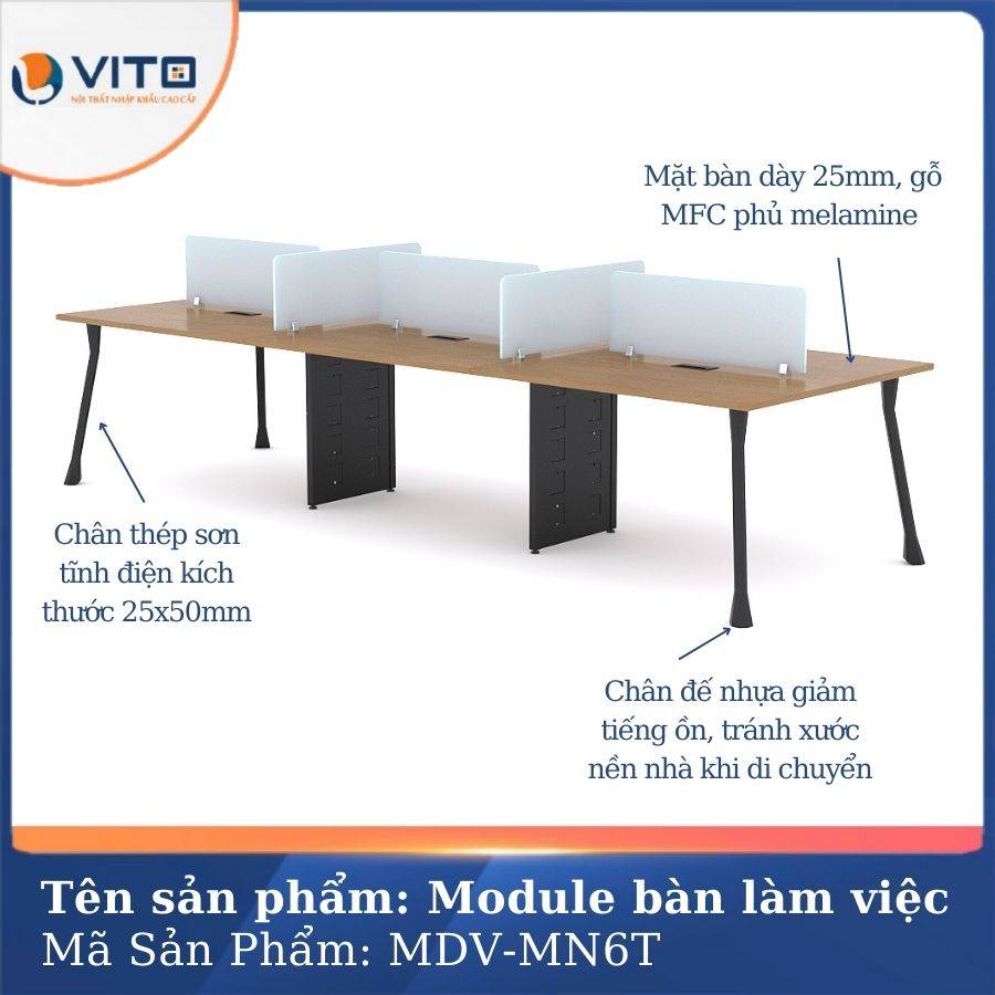 Module bàn làm việc 6 người chân móng ngựa MDV-MN6T