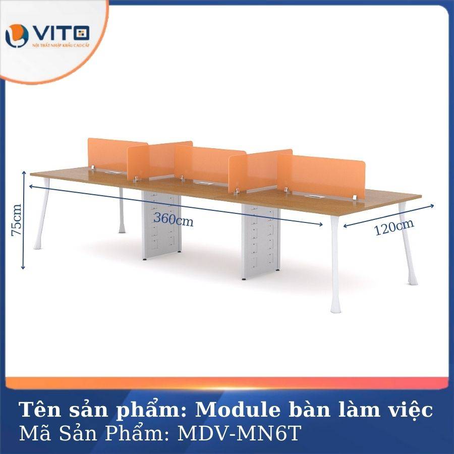 Module bàn làm việc 6 người chân móng ngựa MDV-MN6T