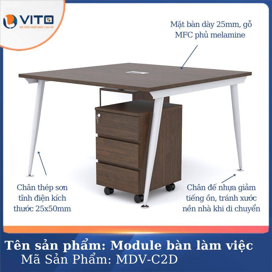 Module bàn làm việc 2 người chân côn Vito MDV-C2D