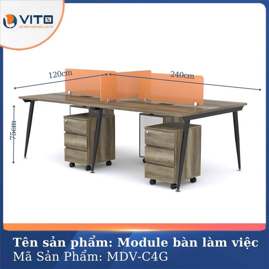 Module bàn làm việc 4 người chân côn Vito MDV-C4G